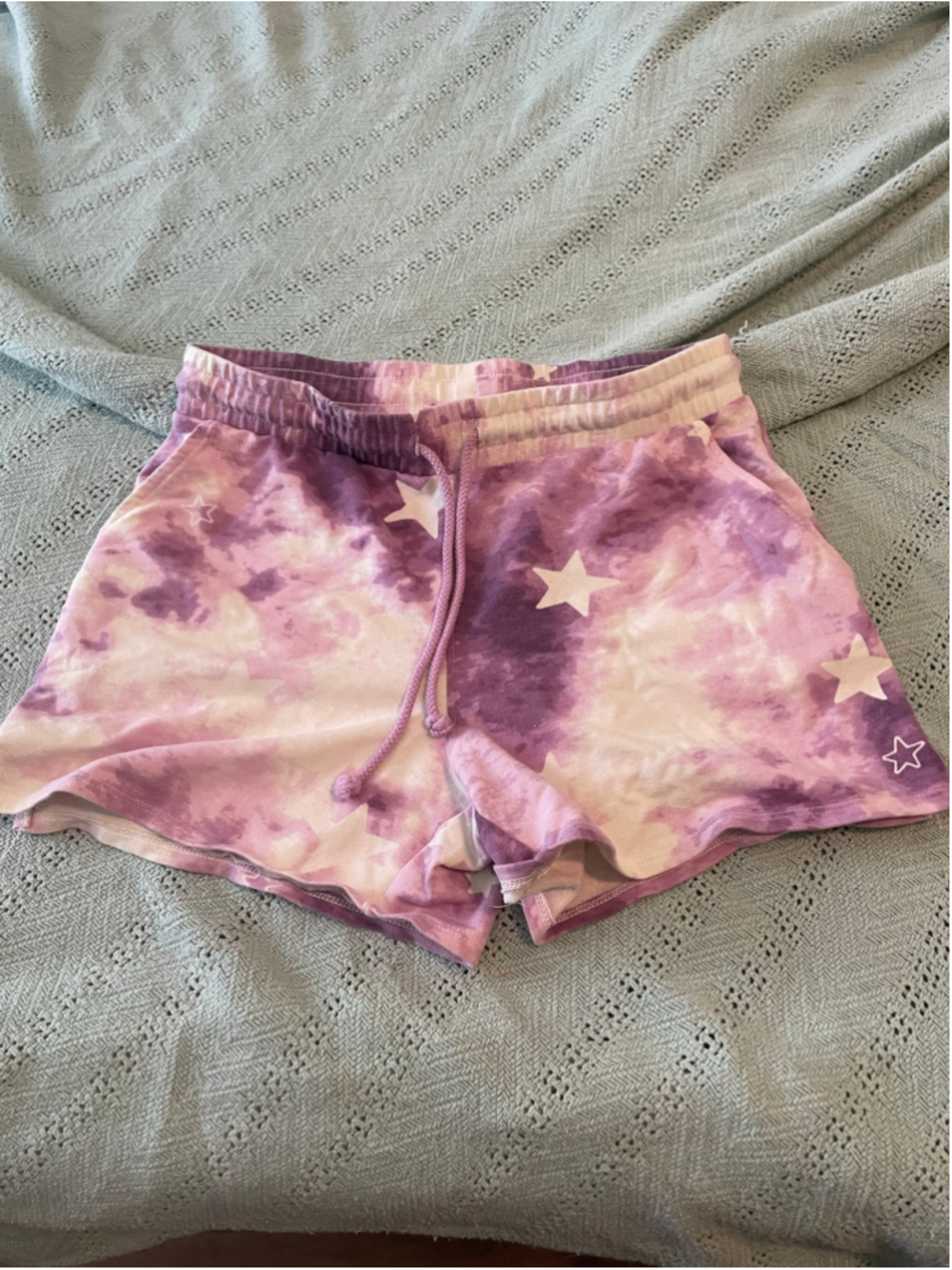 Women's Wildfox Star Print Tie-Dye Shorts Purple White Size S lounge wear